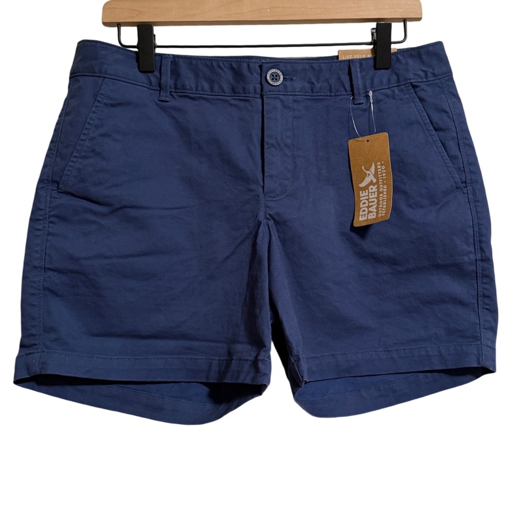 Eddie Bauer Womens Boyfriend Midrise Short Blue Dustindigo Stretch Chino Size 6